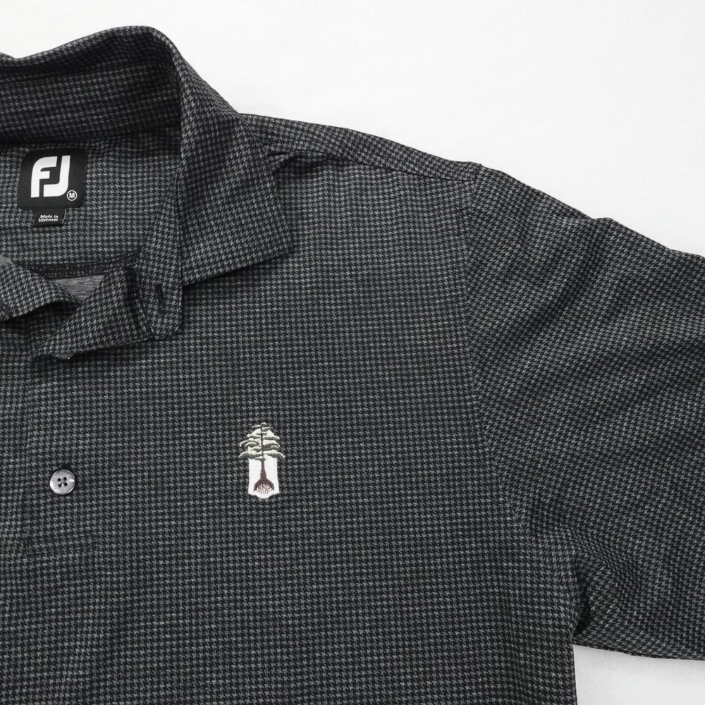 FootJoy Polo Shirt Mens M Gray Tour Collar Houndstooth‎ Golf Stretch Embroidered